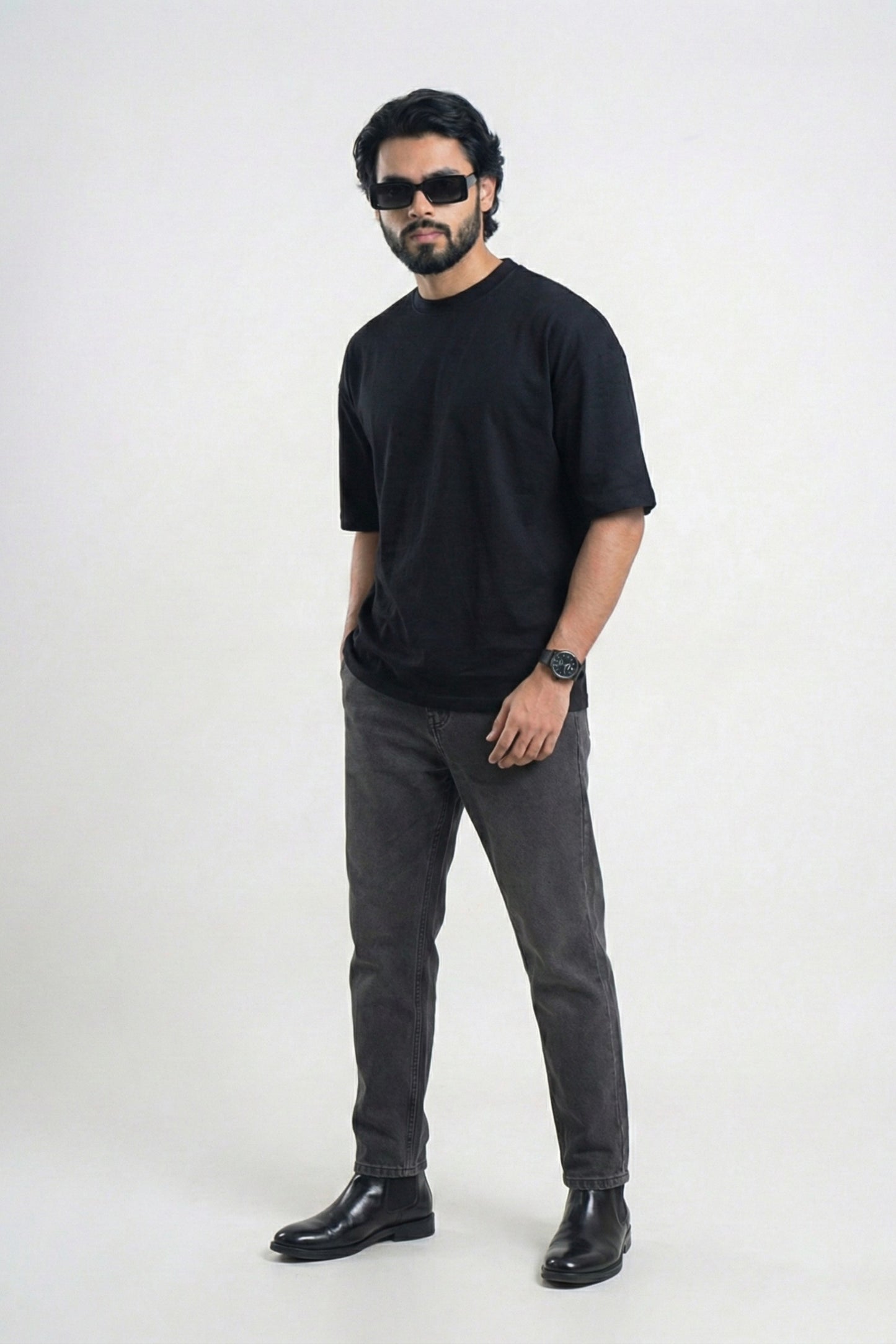 Solid Oversized Drop Shoulder T-shirt - Black