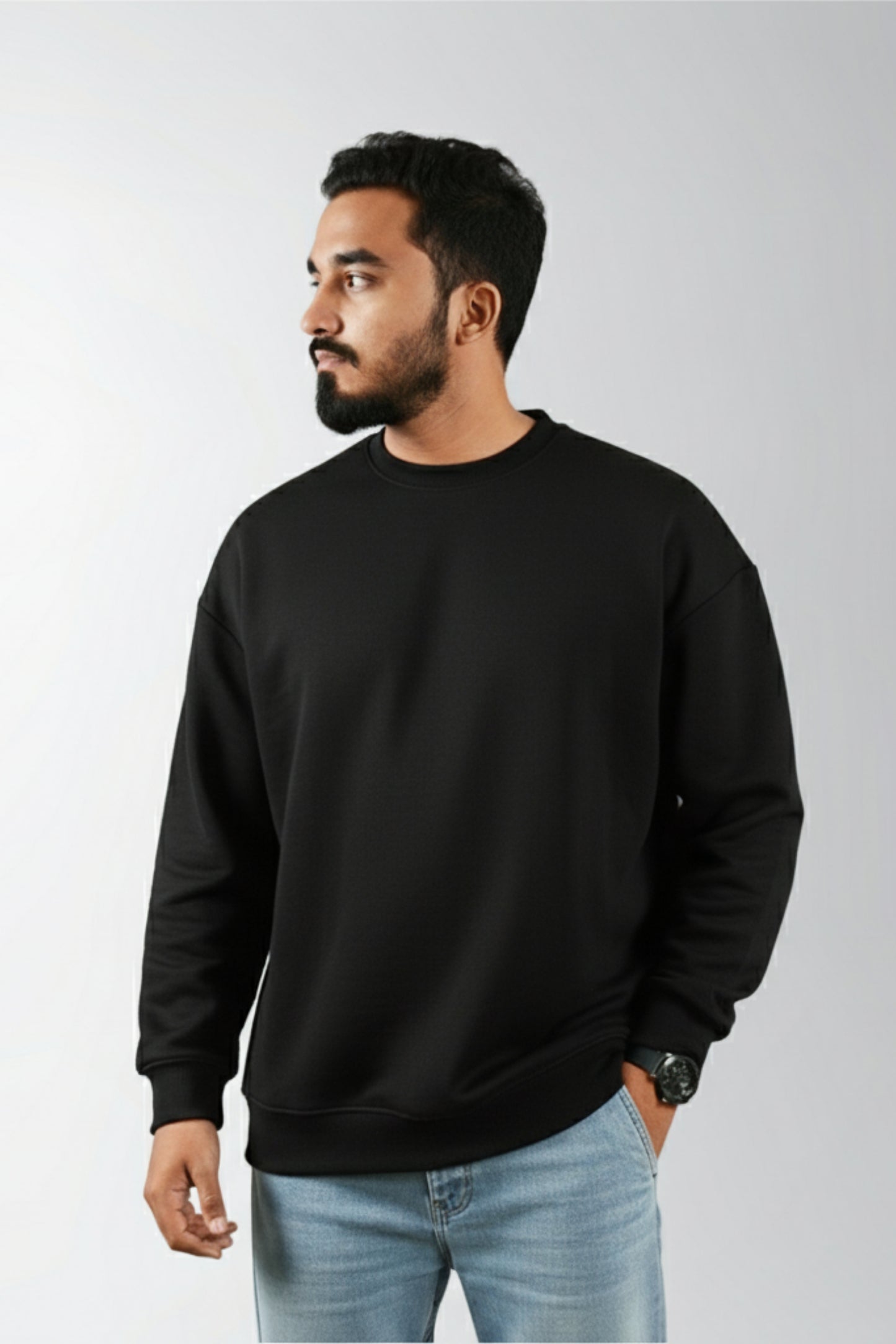 3-PCS Solid Premium Oversized Sweatshirt Combo - Black, Grey & White (Restock after 2 days)