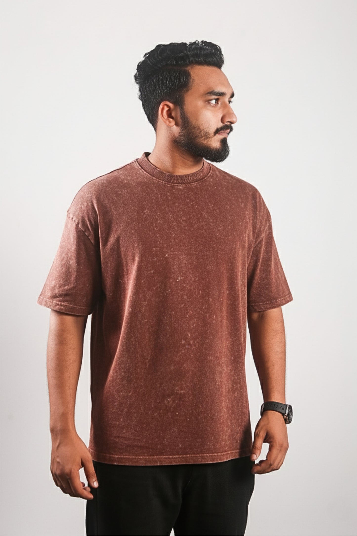 Solid Beige & Brown Acid Wash Oversized T-shirt Combo (2 pcs)