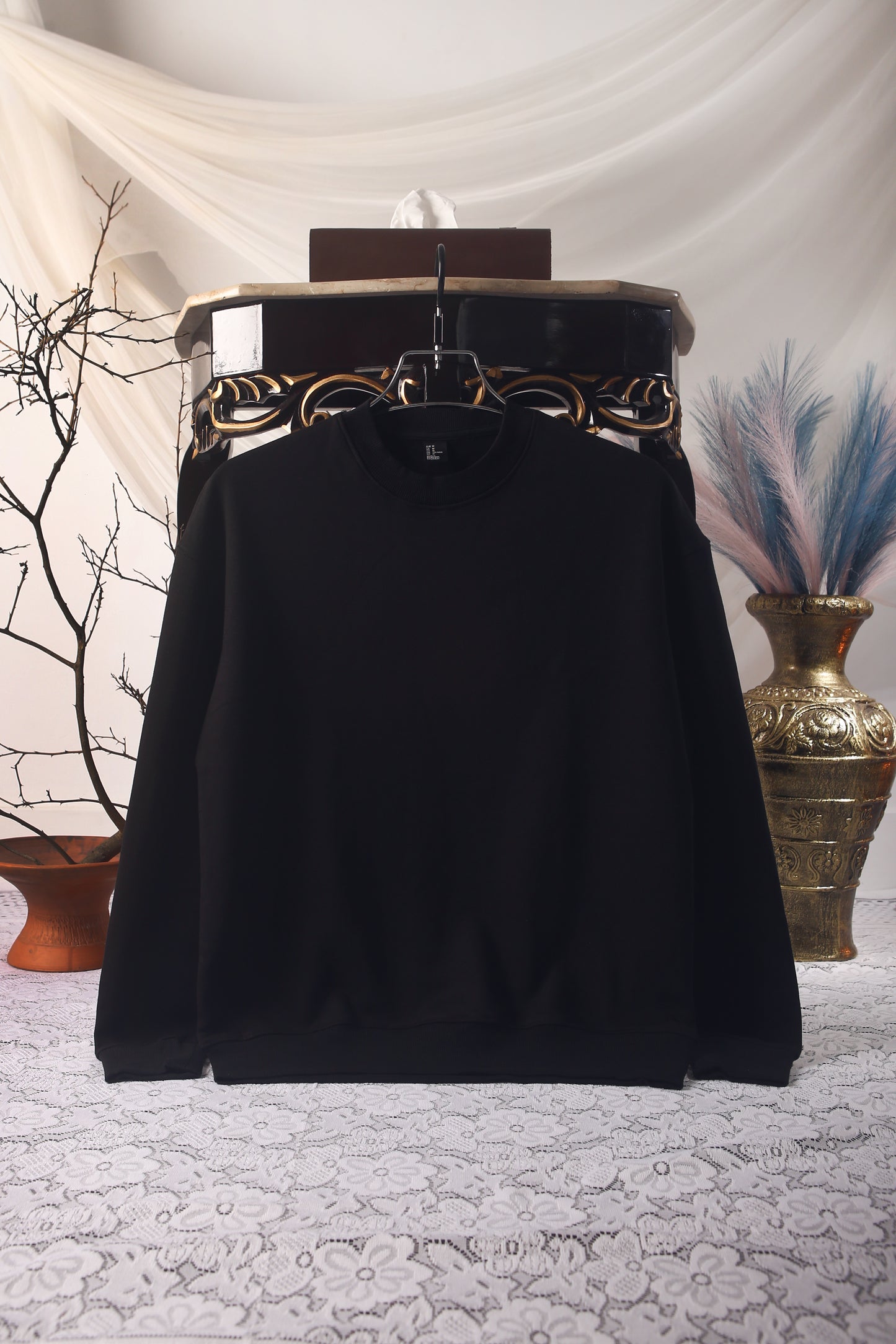 3-PCS Solid Premium Oversized Sweatshirt Combo - Black, Grey & White (Restock after 2 days)