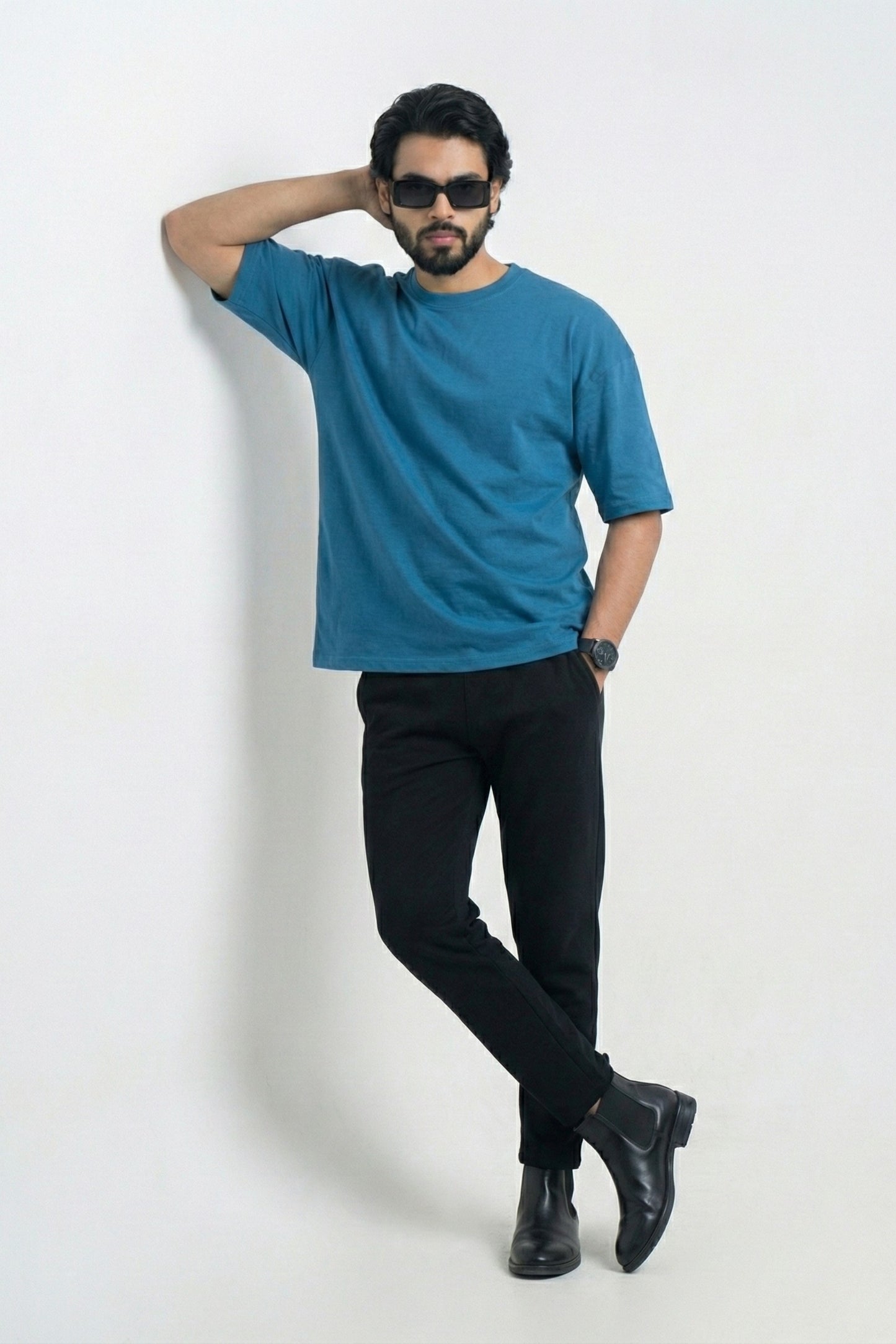 Solid Premium Drop Shoulder T-shirt - Petrol Blue