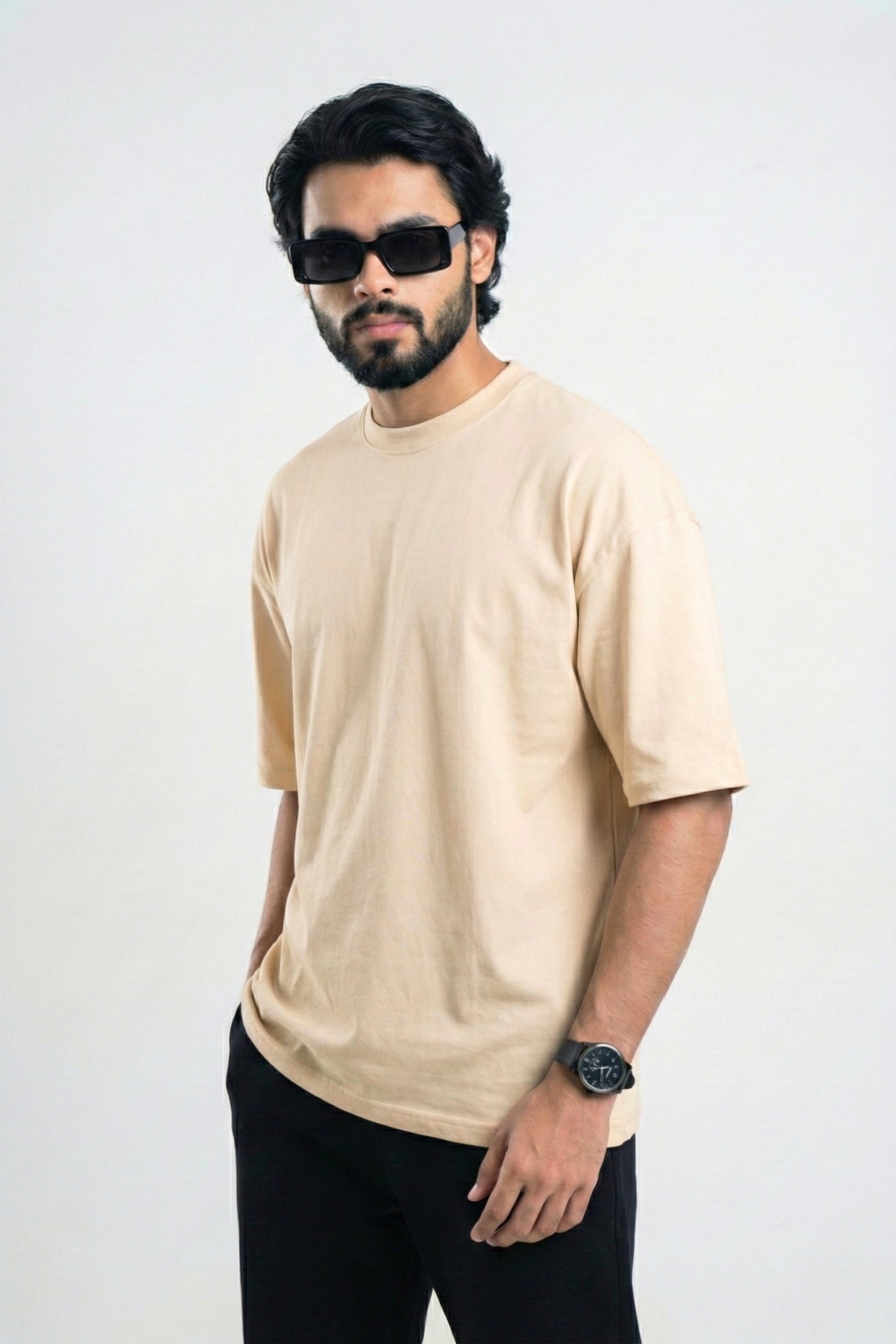 Solid Premium Drop Shoulder T-shirt - Beige