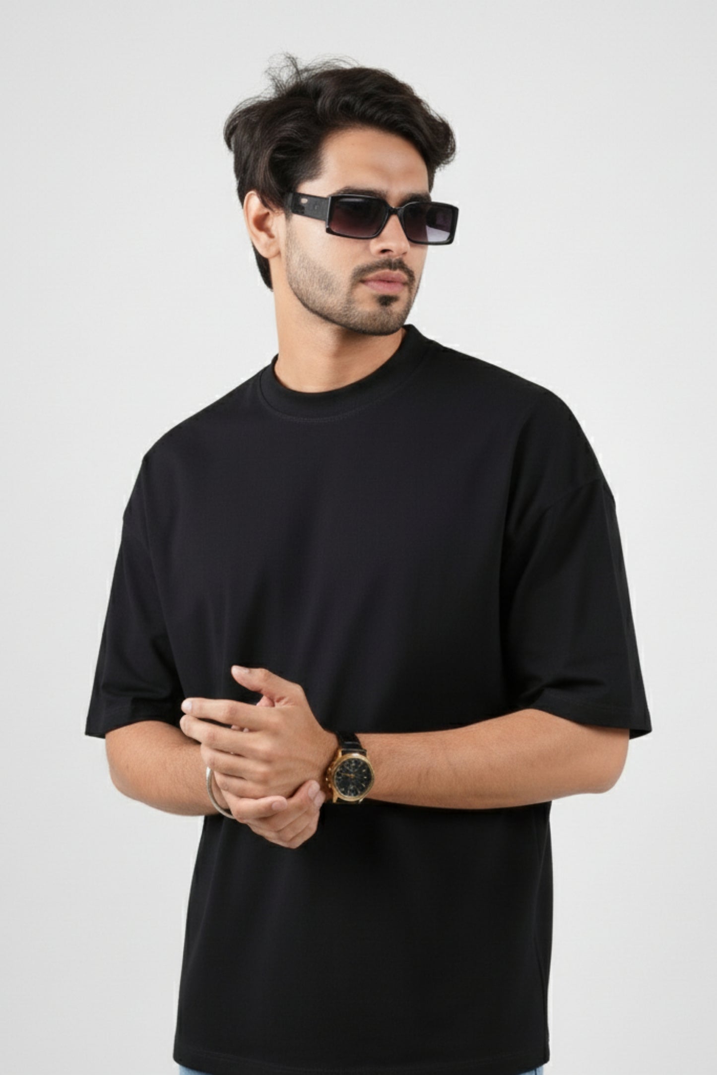 Solid Oversized Drop Shoulder T-shirt - Black