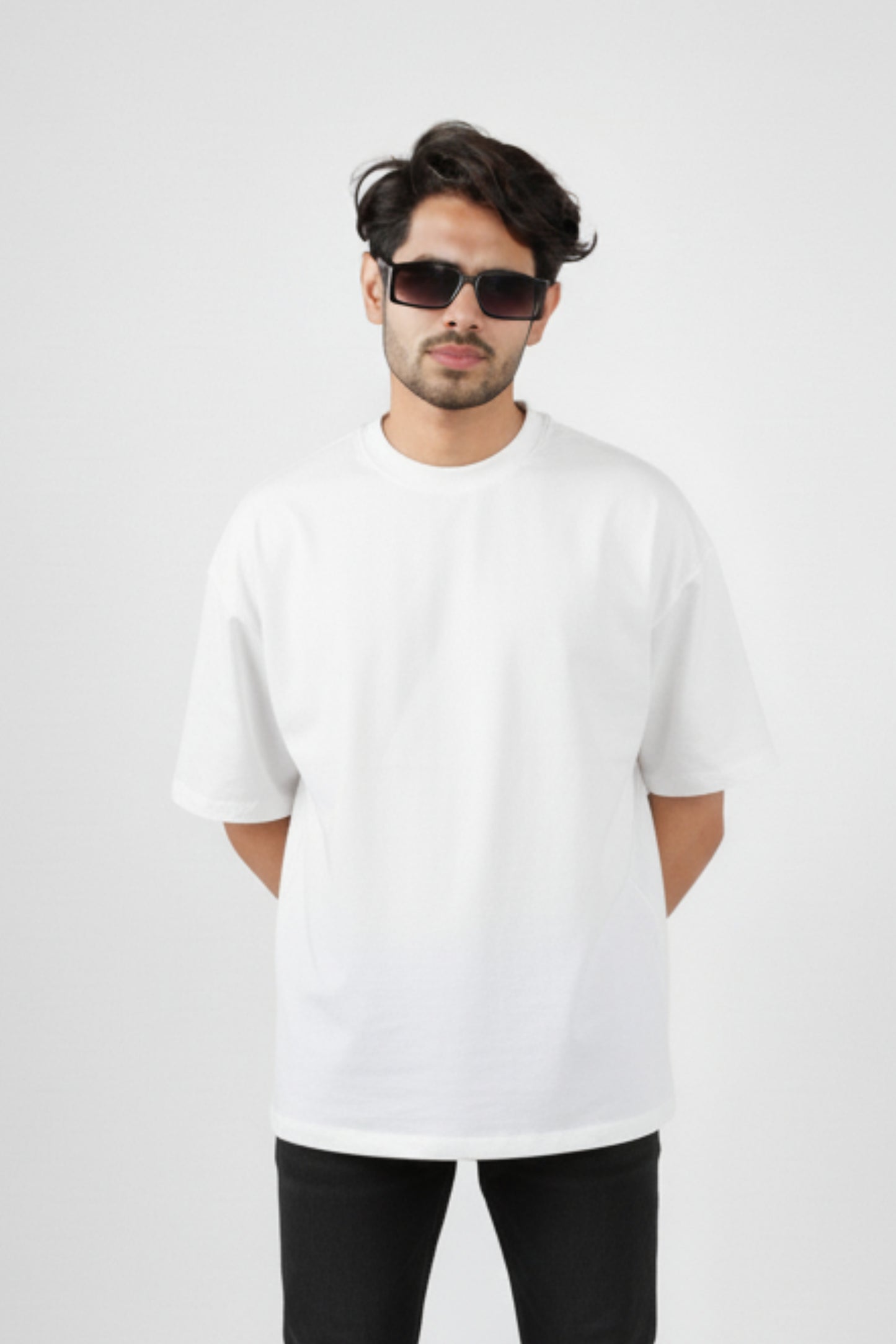 Solid Oversized Drop Shoulder T-shirt - White