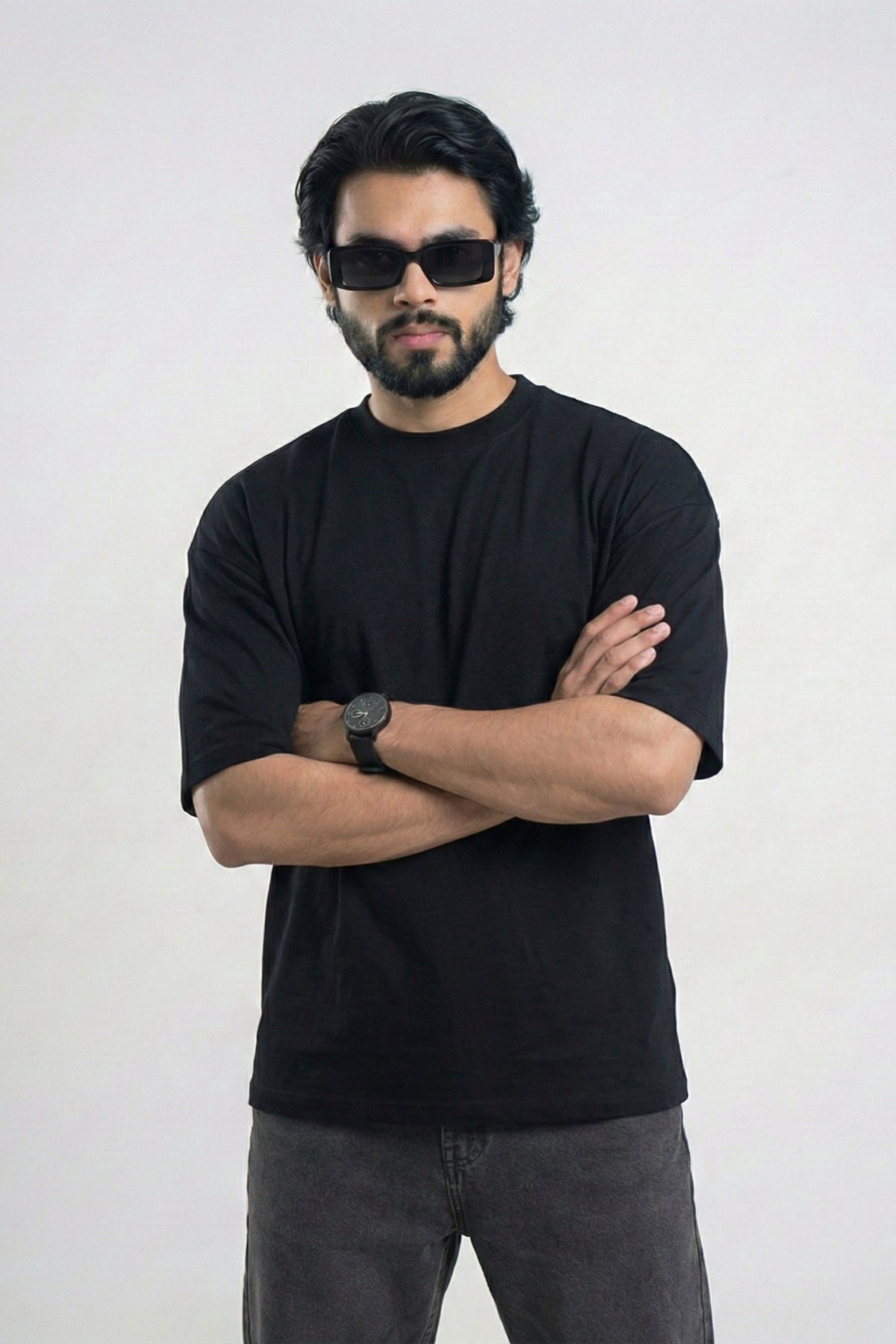 3 PCS Solid Premium Drop Shoulder T-shirt Combo: Black, White & Steel Grey