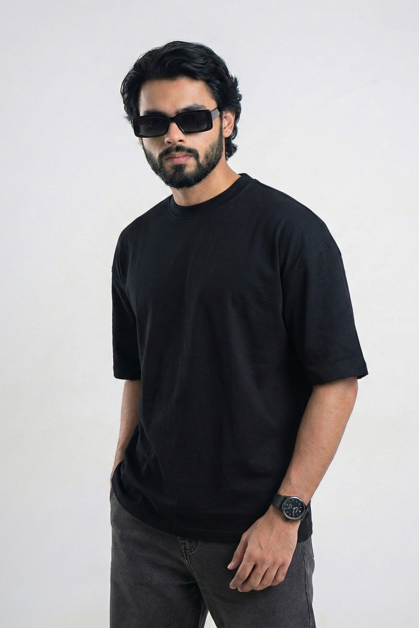 3 PCS Solid Premium Drop Shoulder T-shirt Combo: Beige, Coffee & Black