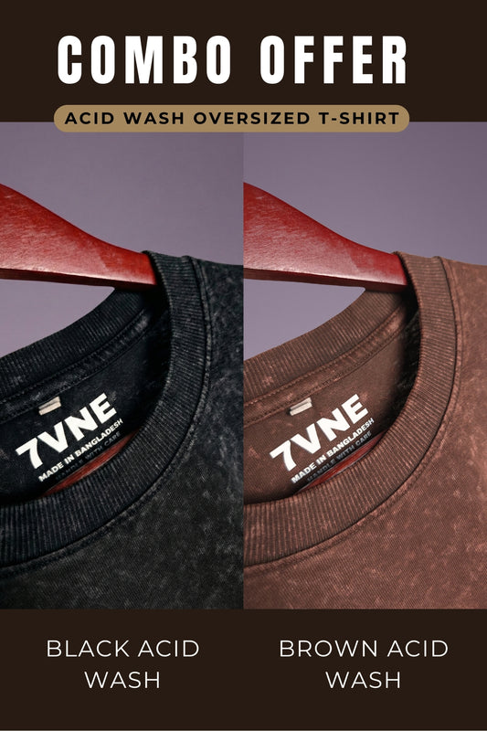 Solid Brown & Black Acid Washed Oversized Tshirt Combo (2 pcs)