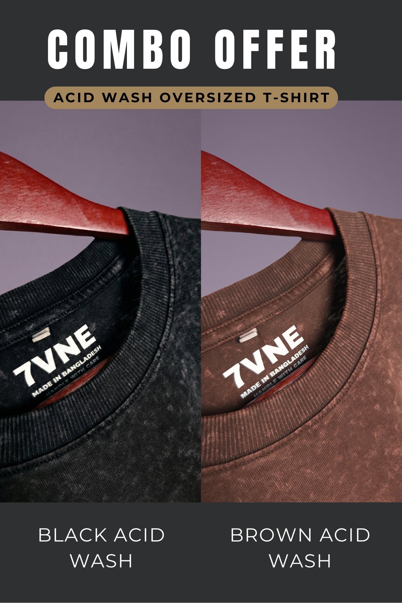 Solid Black & Brown Acid Wash Drop Shoulder T-shirt Combo (2 pcs)