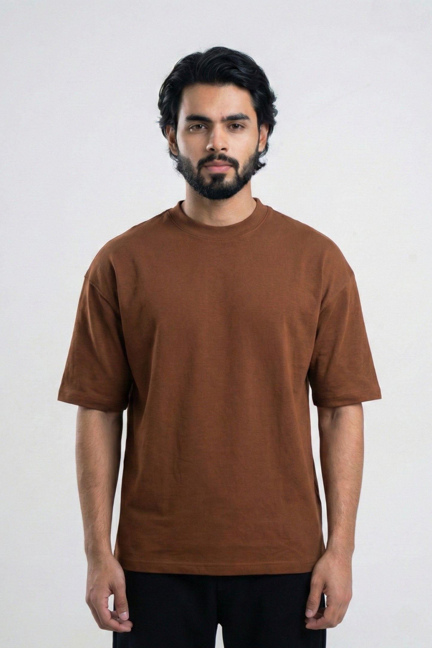 Solid Premium Drop Shoulder T-shirt - Coffee