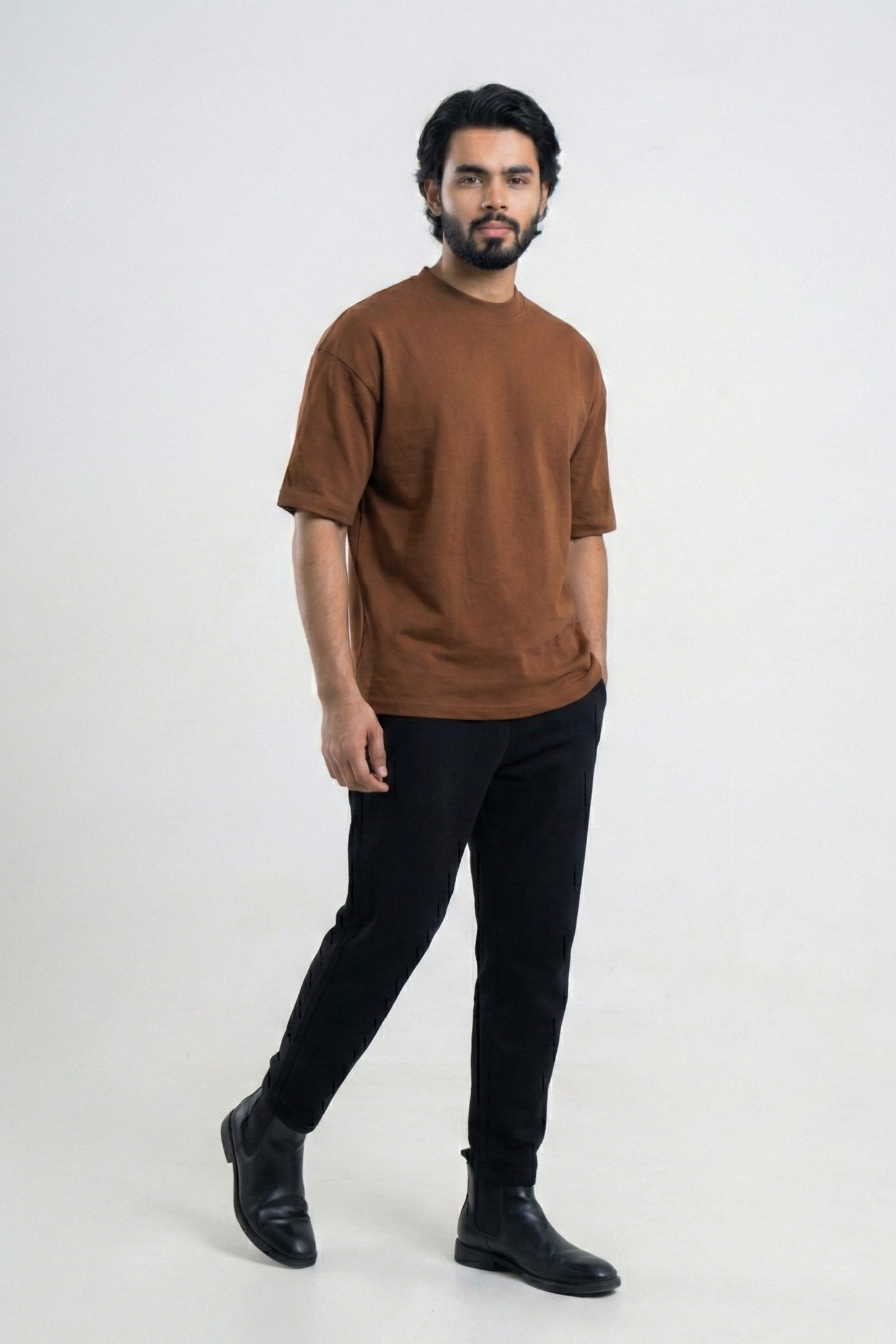 Solid Premium Drop Shoulder T-shirt - Coffee