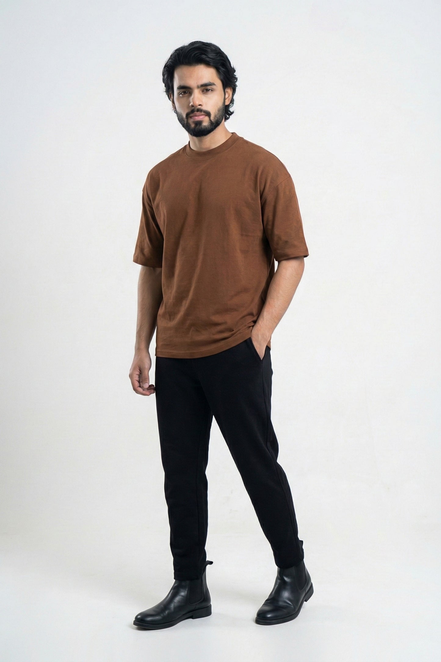 Solid Premium Drop Shoulder T-shirt - Coffee
