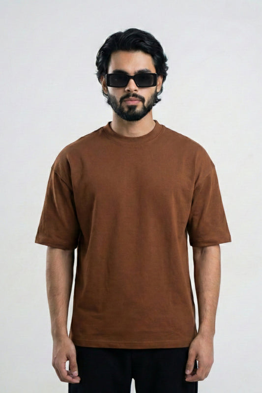 Solid Premium Drop Shoulder T-shirt - Coffee