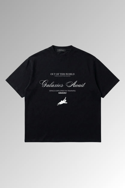 Galaxies Await - Black Oversized Tshirt