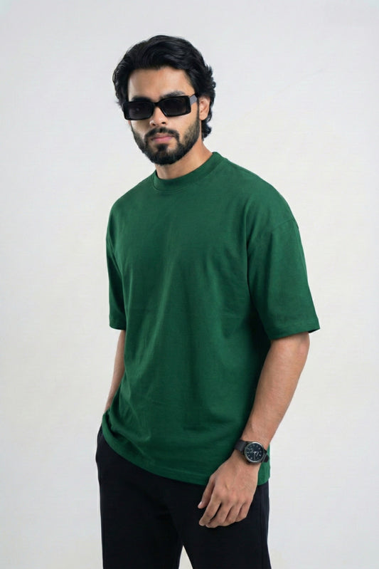 Solid Premium Drop Shoulder T-shirt - Bottle Green