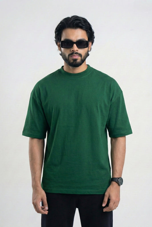 Solid Premium Drop Shoulder T-shirt - Bottle Green