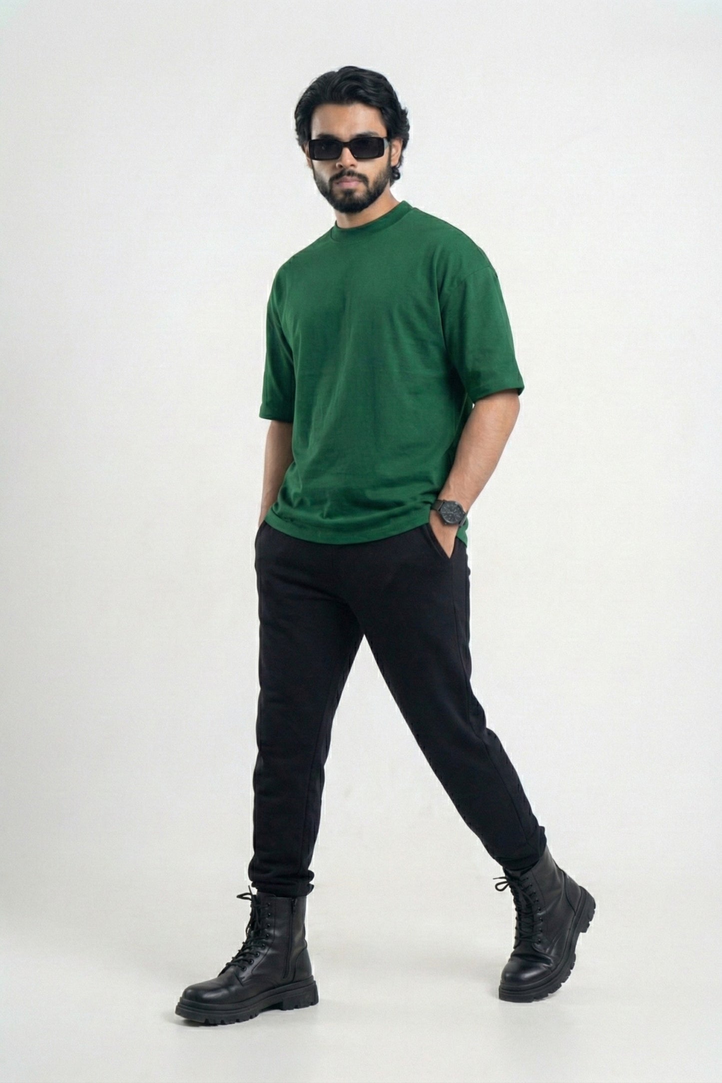 Solid Premium Drop Shoulder T-shirt - Bottle Green