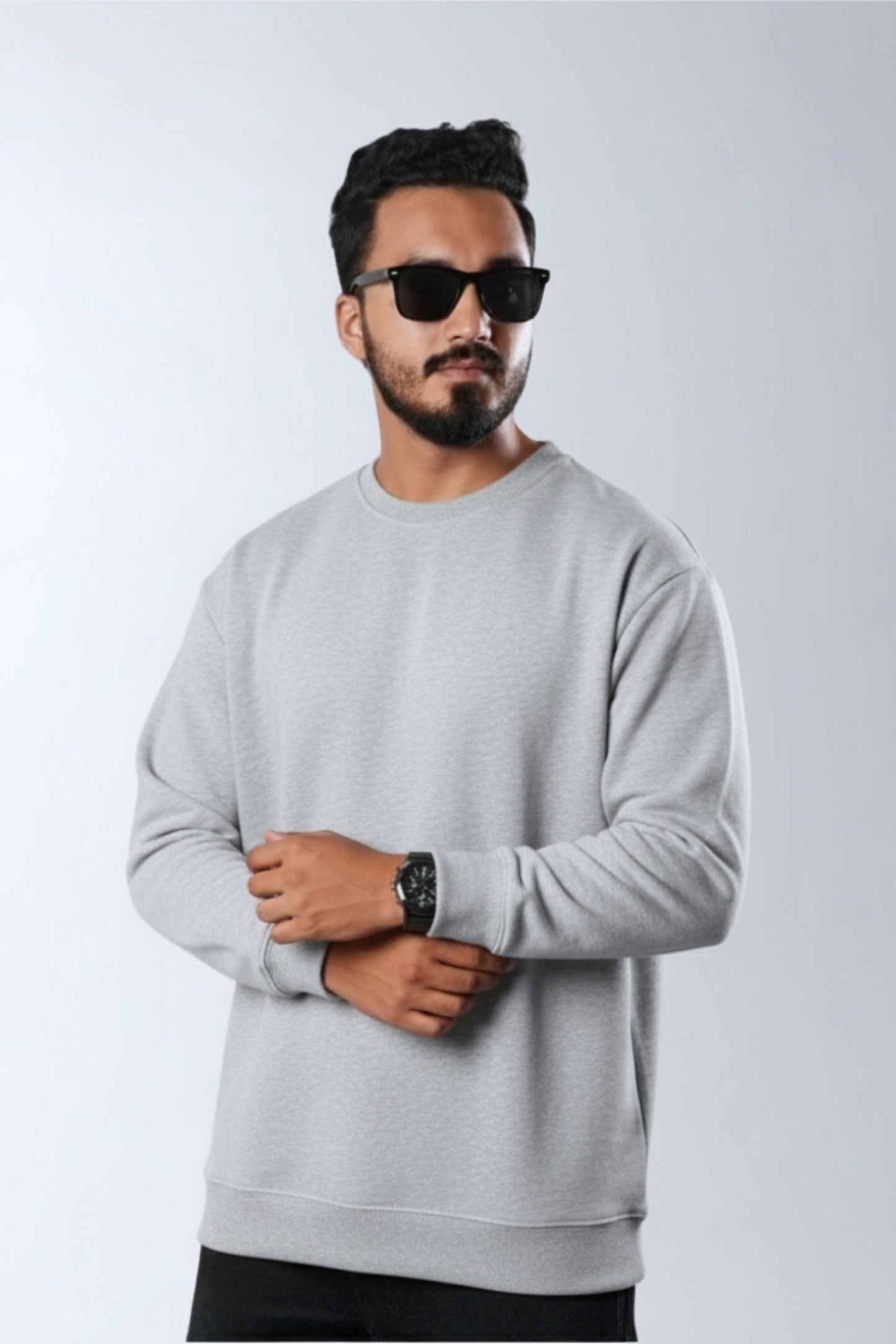 Solid Premium Oversized Sweatshirt - Grey Melange