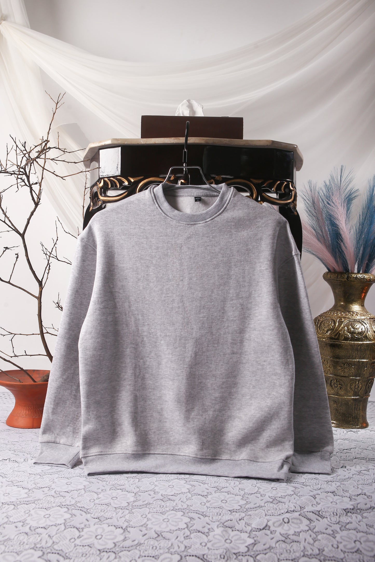 3-PCS Solid Premium Oversized Sweatshirt Combo - Black, Grey & White (Restock after 2 days)