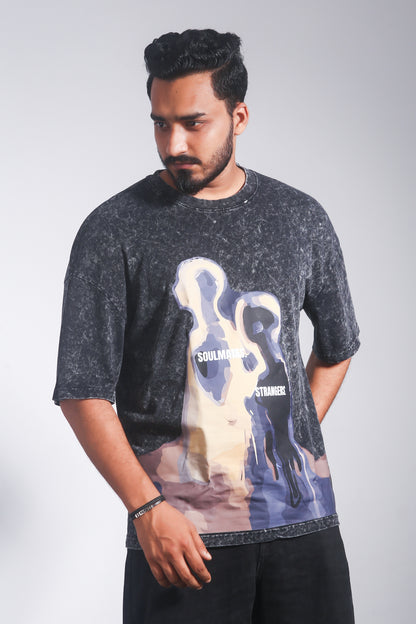 Vintage Thermal Imaging Human Figure - Black Acid Washed Oversized Tshirt