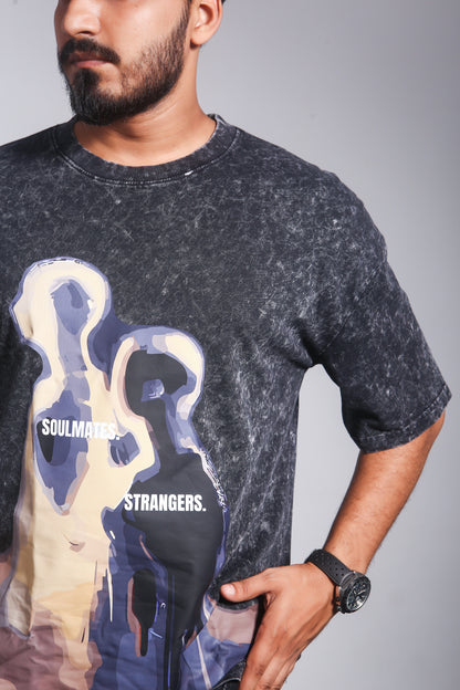 Vintage Thermal Imaging Human Figure - Black Acid Washed Oversized Tshirt