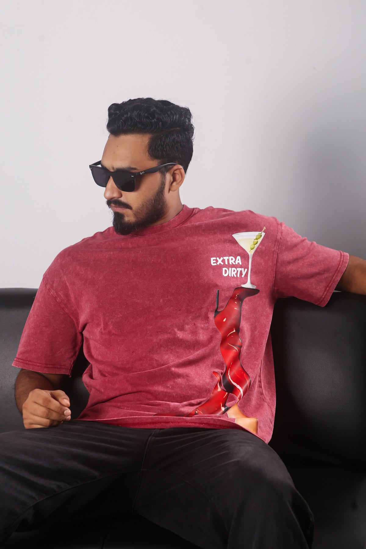 Extra Dirty - Maroon Acid Washed Oversized Tshirt