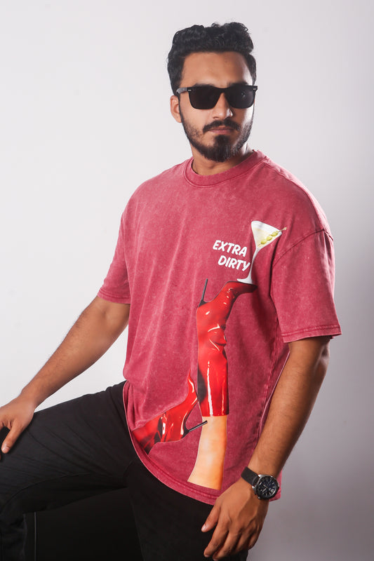 Extra Dirty - Maroon Acid Washed Oversized Tshirt
