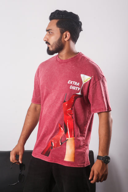 Extra Dirty - Maroon Acid Washed Oversized Tshirt