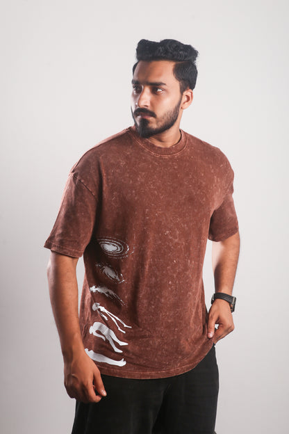 Human to Galaxy - Brown Acid Washed Oversized Tshirt