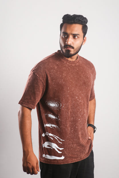 Human to Galaxy - Brown Acid Washed Oversized Tshirt