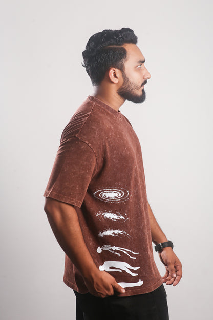Human to Galaxy - Brown Acid Washed Oversized Tshirt