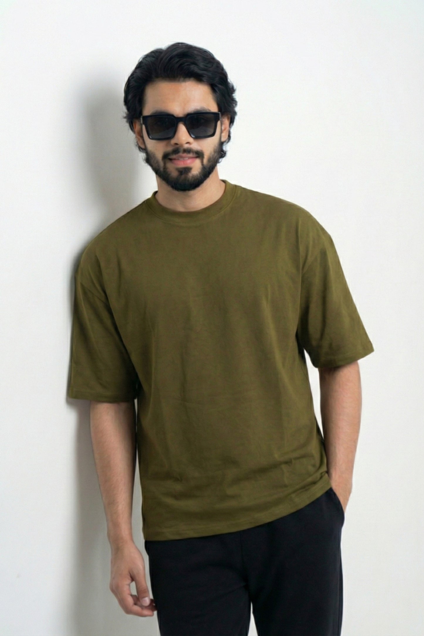 3 PCS Solid Premium Drop Shoulder T-shirt Combo: Olive, Beige and Bottle Green
