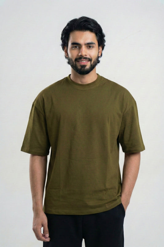 Solid Premium Drop Shoulder T-shirt - Olive