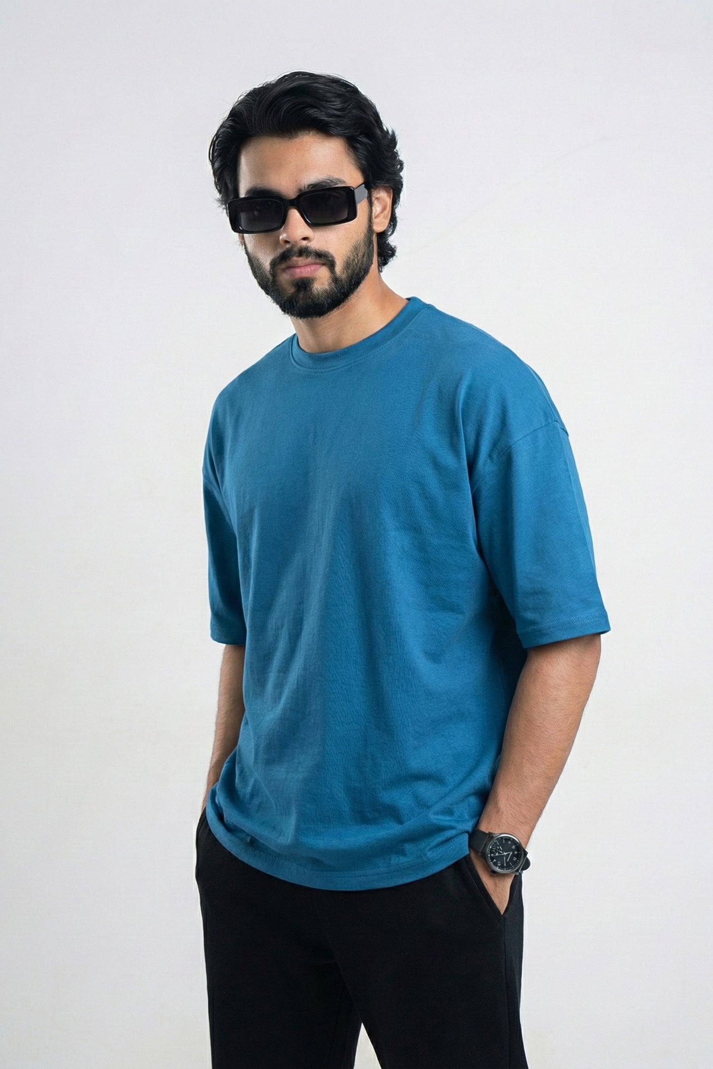Solid Premium Drop Shoulder T-shirt - Petrol Blue