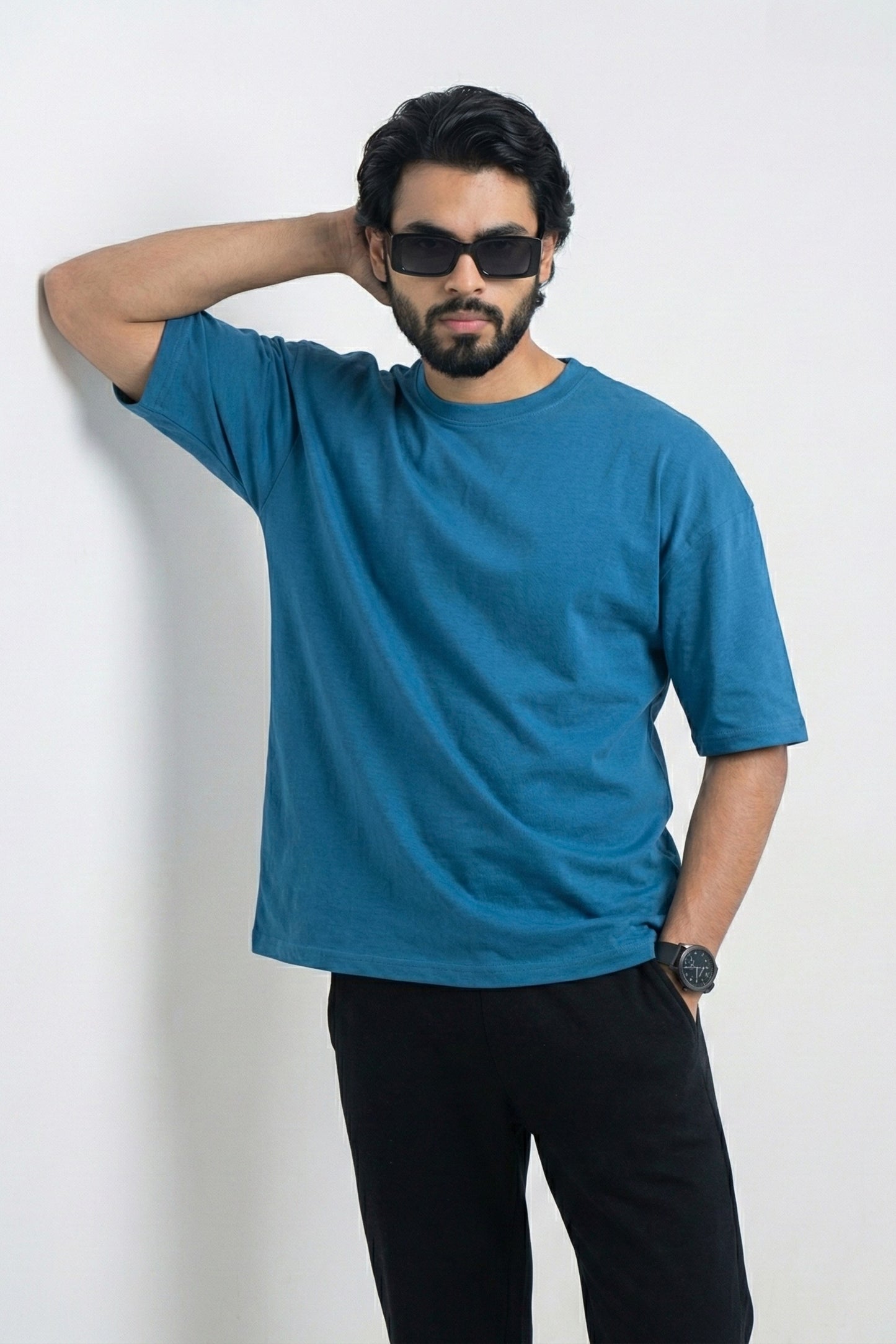 Solid Premium Drop Shoulder T-shirt - Petrol Blue