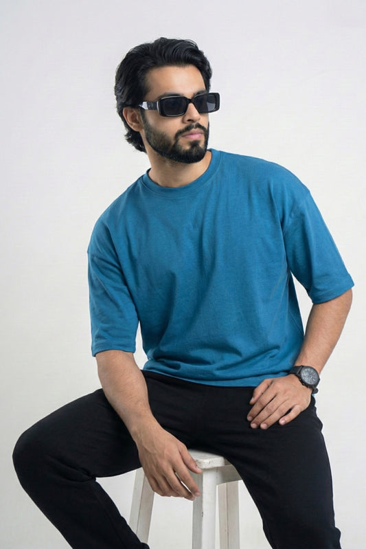 Solid Premium Drop Shoulder T-shirt - Petrol Blue