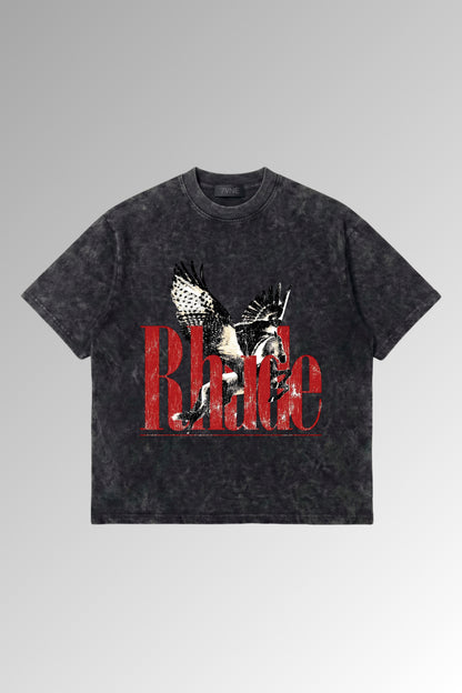 Rhude Flying Horse - Black Acid Washed Oversized Tshirt