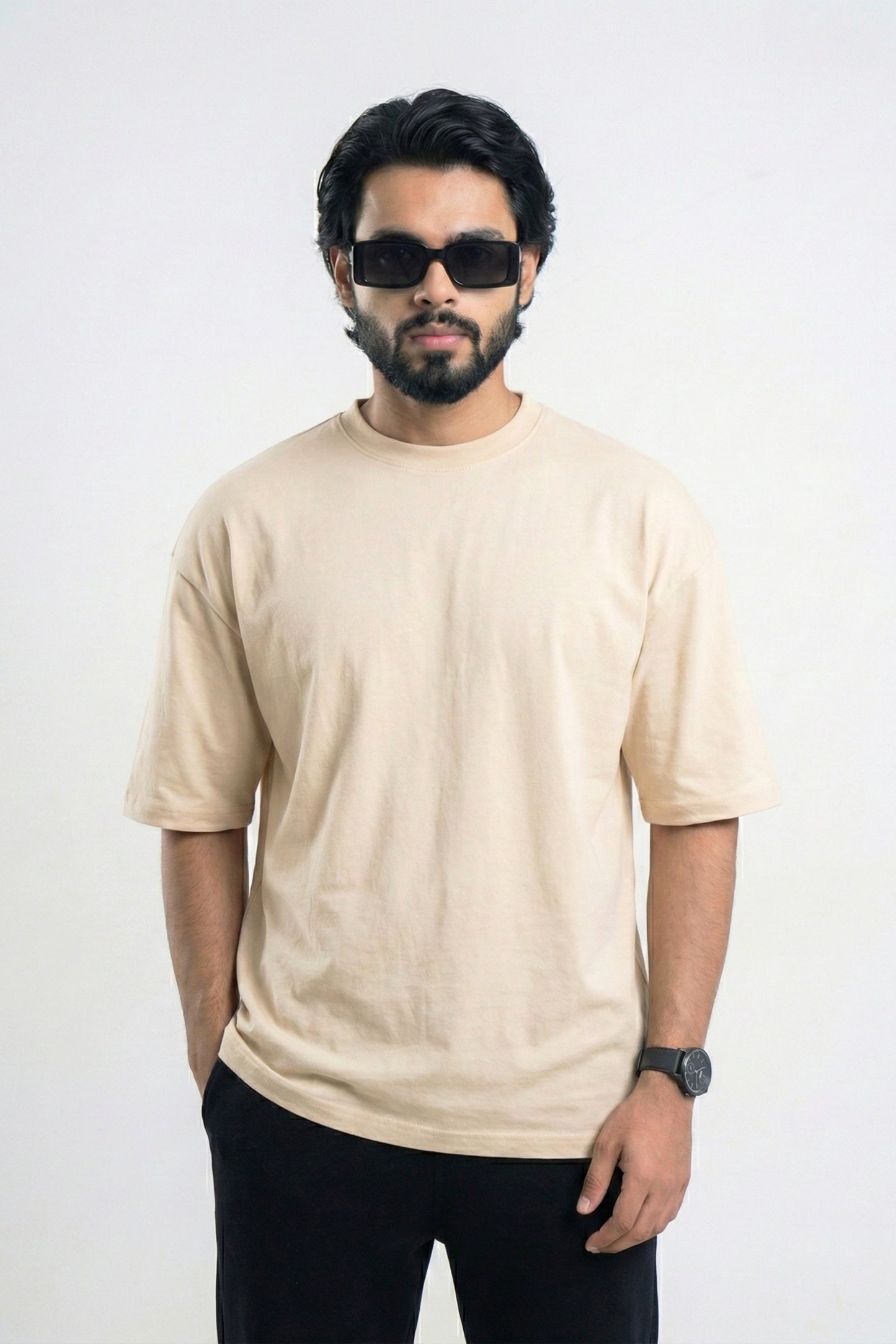 Solid Premium Drop Shoulder T-shirt - Beige