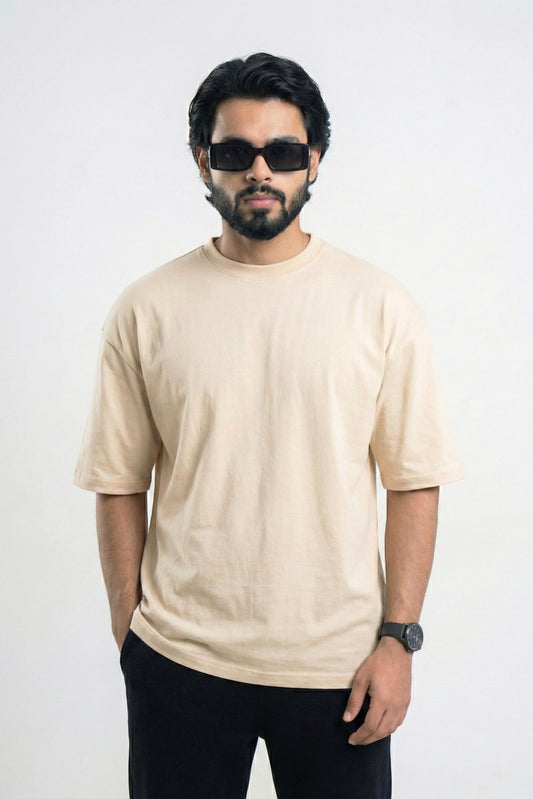 Solid Premium Drop Shoulder T-shirt - Beige