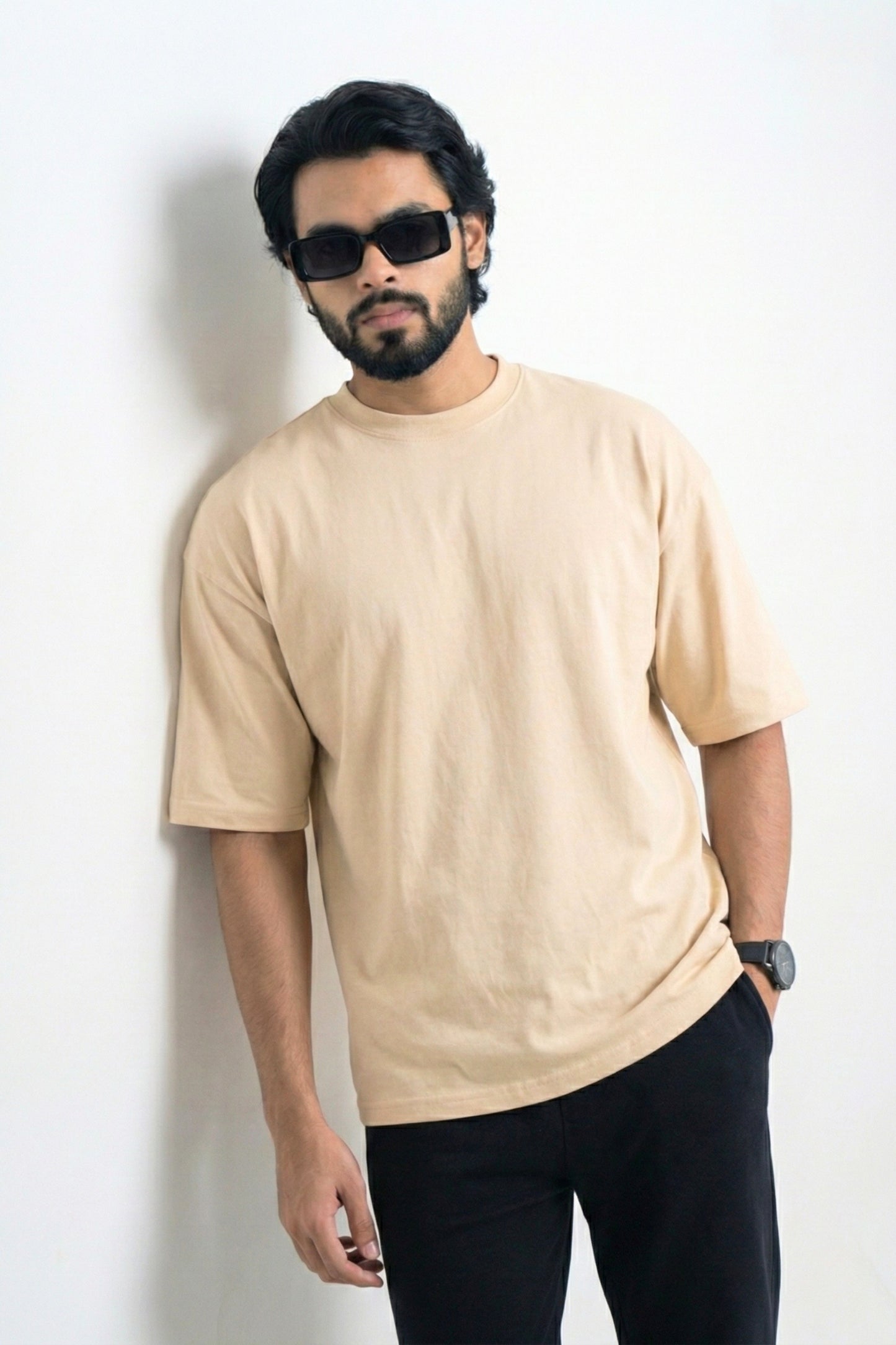 Solid Premium Drop Shoulder T-shirt - Beige