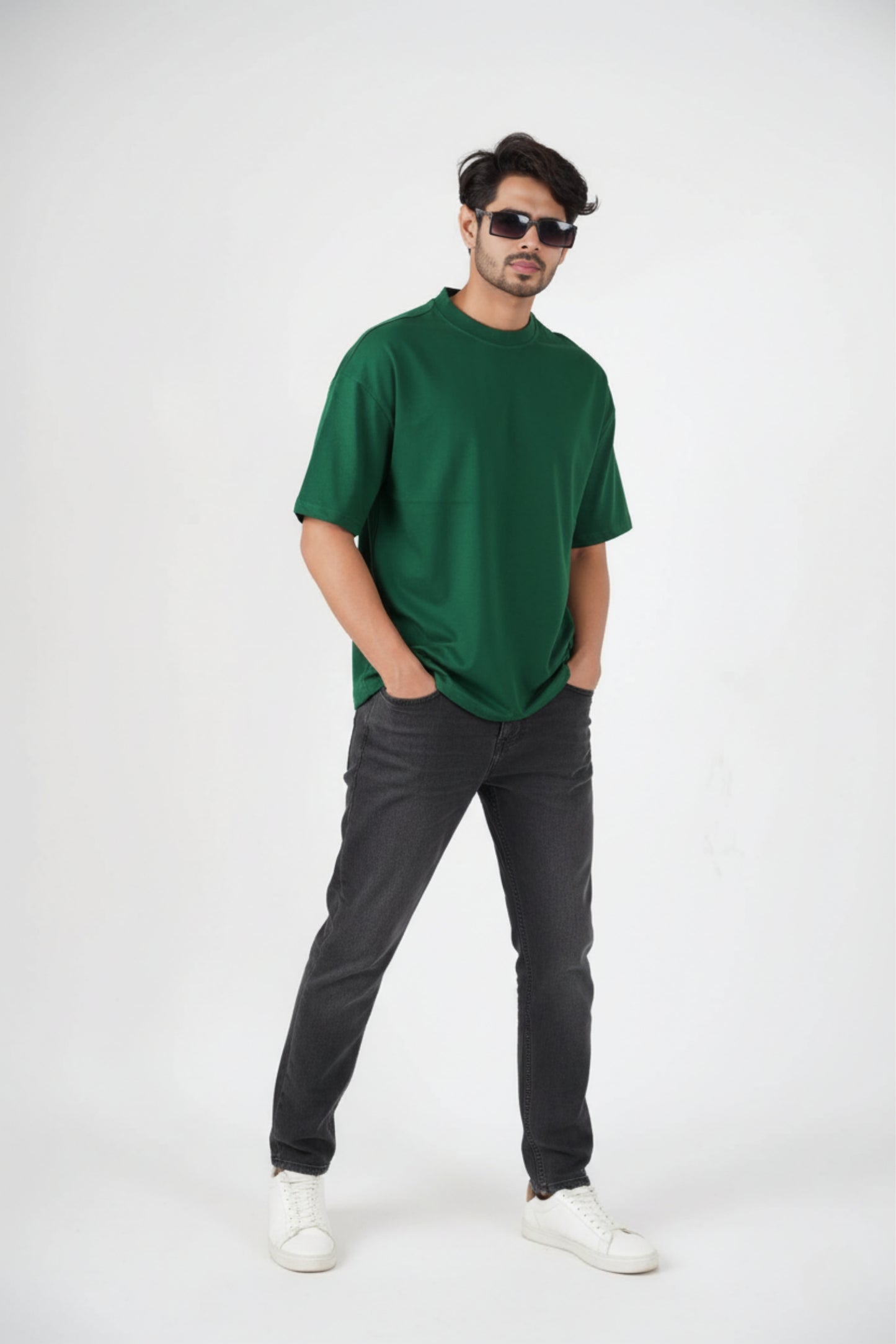 Solid Oversized Drop Shoulder T-shirt - Bottle Green