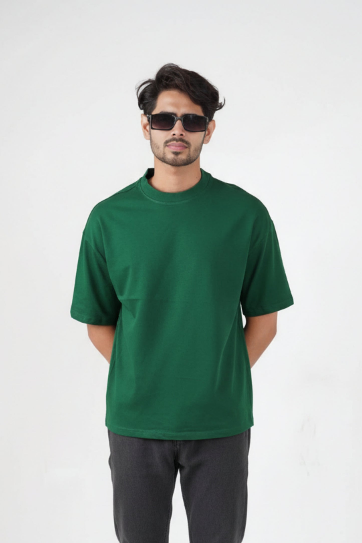 Solid Oversized Drop Shoulder T-shirt - Bottle Green