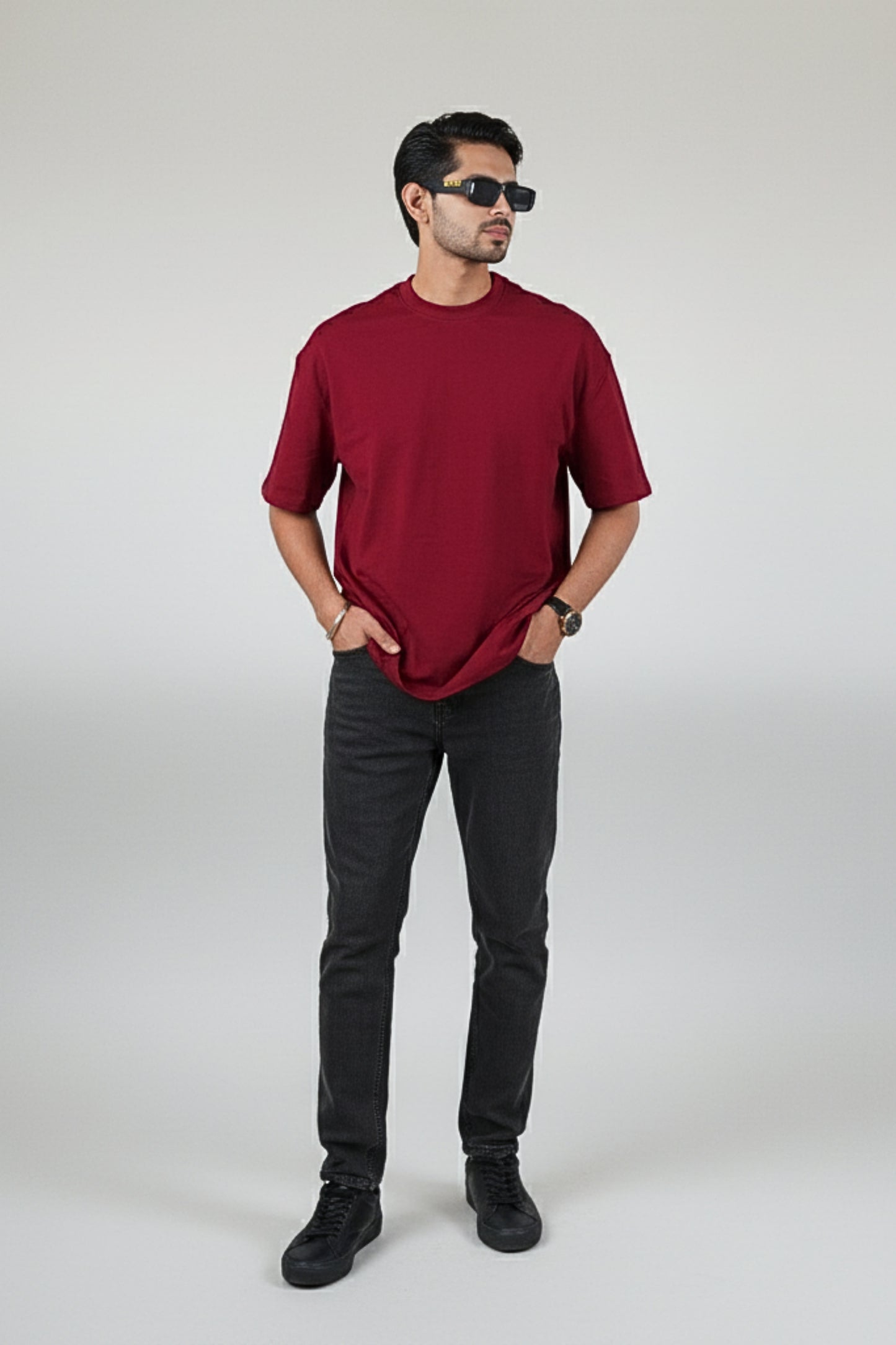 Solid Oversized Drop Shoulder T-shirt - Maroon