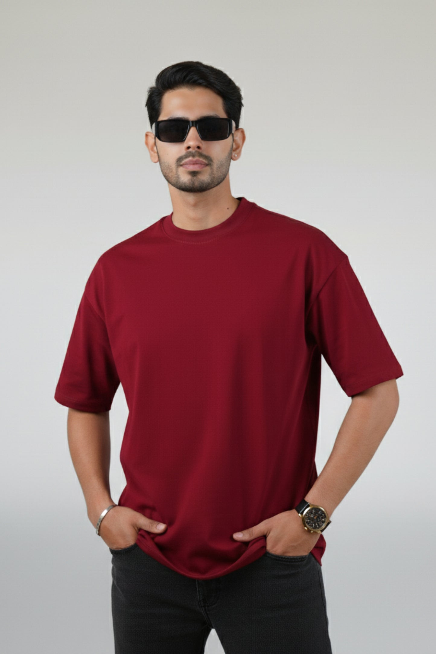 Solid Oversized Drop Shoulder T-shirt - Maroon
