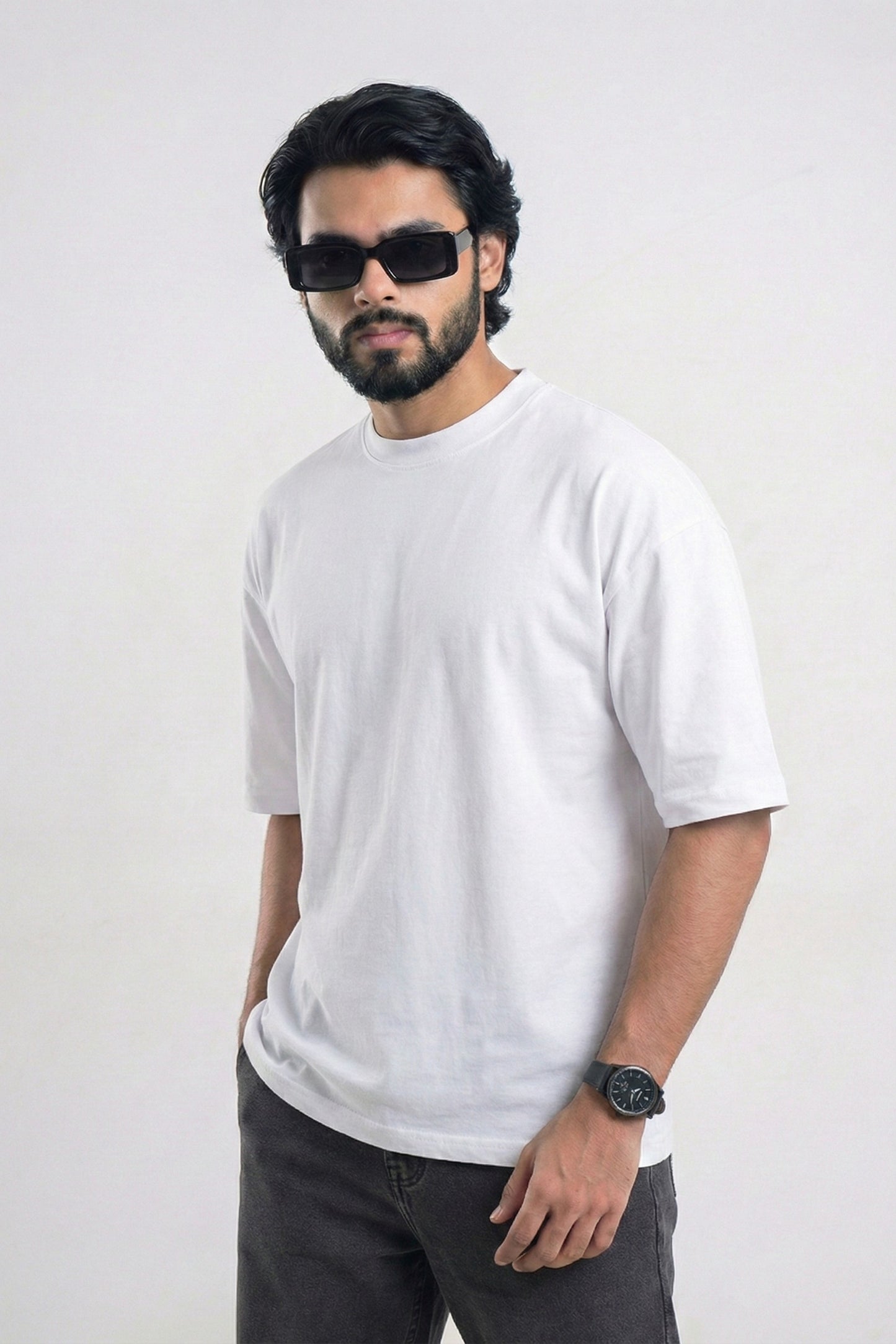 3 PCS Solid Premium Drop Shoulder T-shirt Combo: Petrol Blue, Bottle Green & White