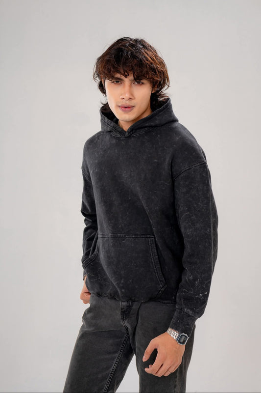 Acid Wash Oversized Hoodie - Black