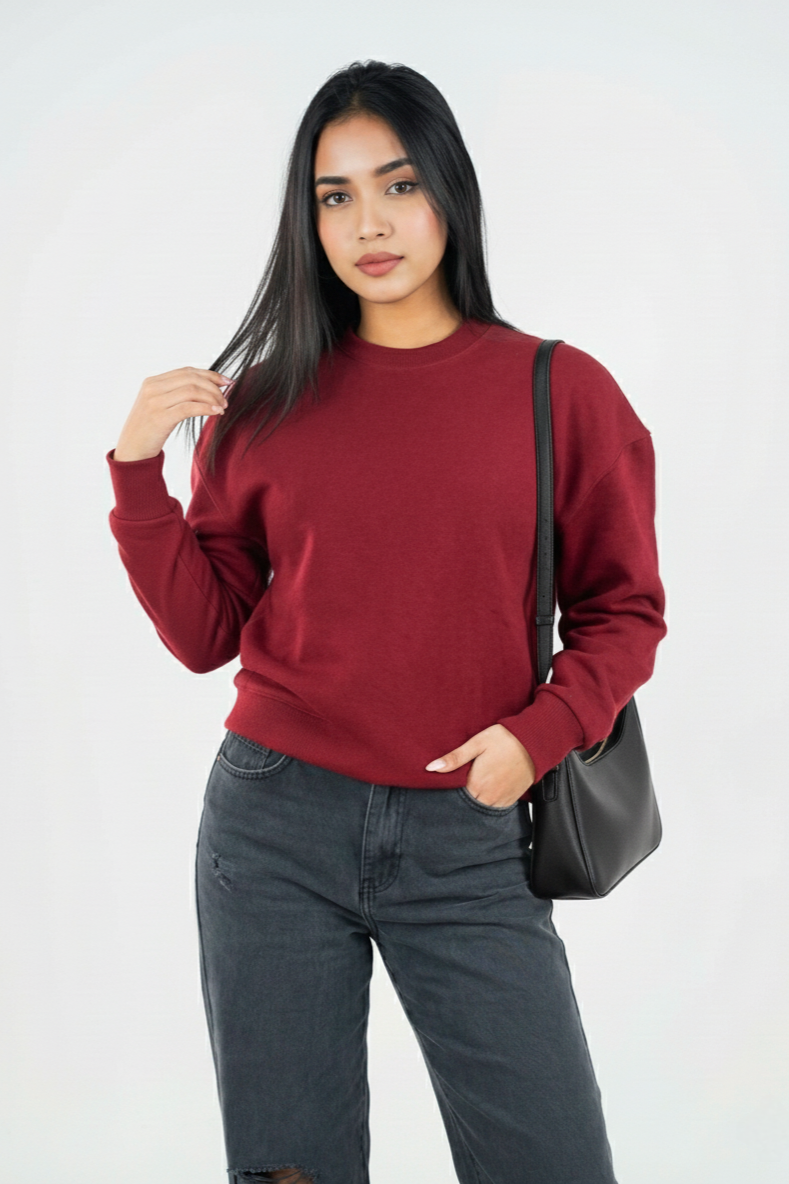Solid Premium Oversized Sweatshirt - Maroon