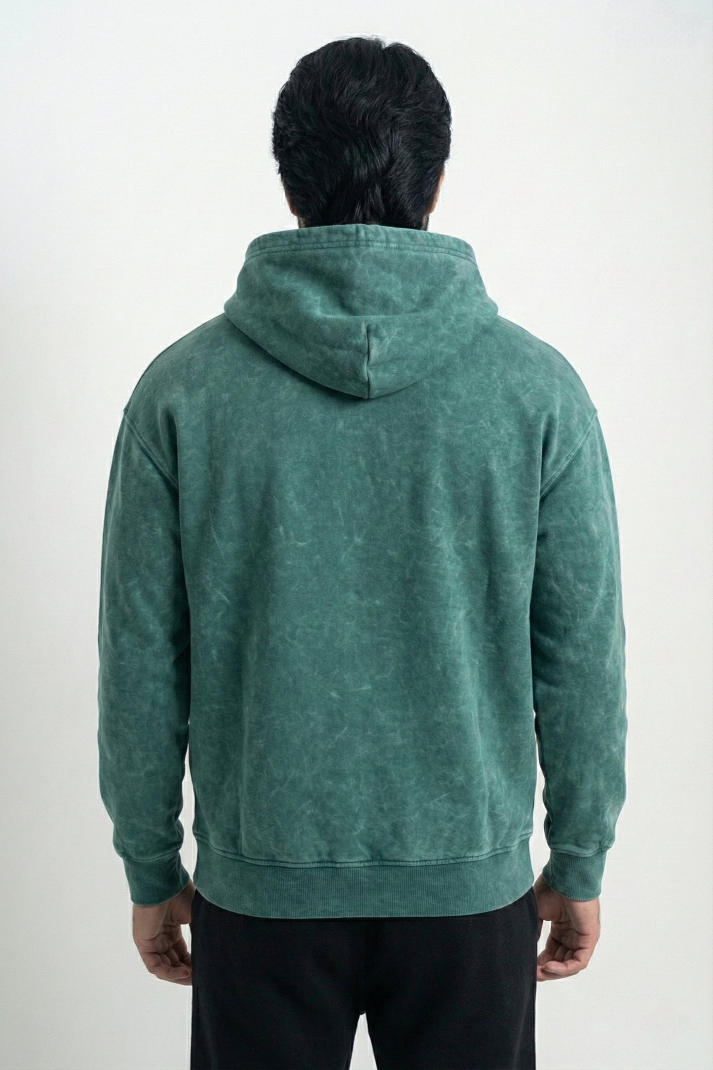 Acid Wash Oversized Hoodie - Forest Green