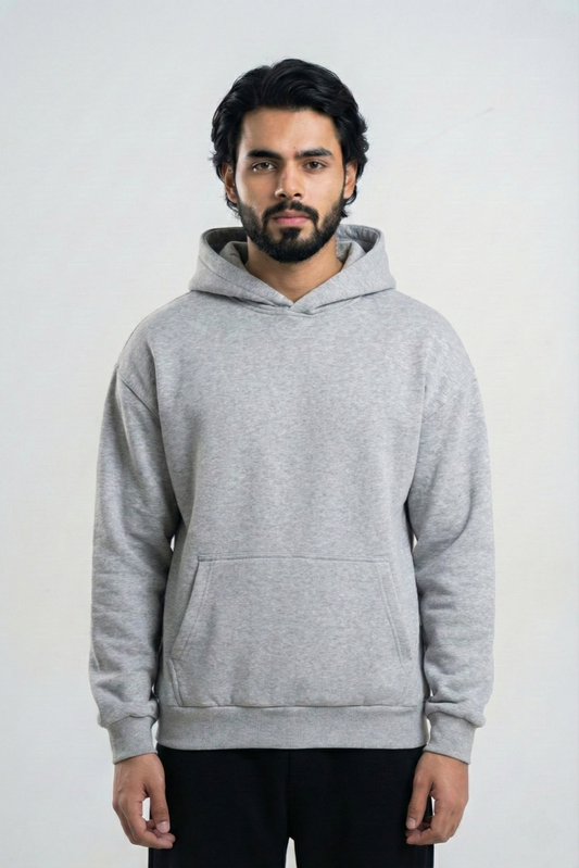 Solid Oversized Hoodie - Grey Melange
