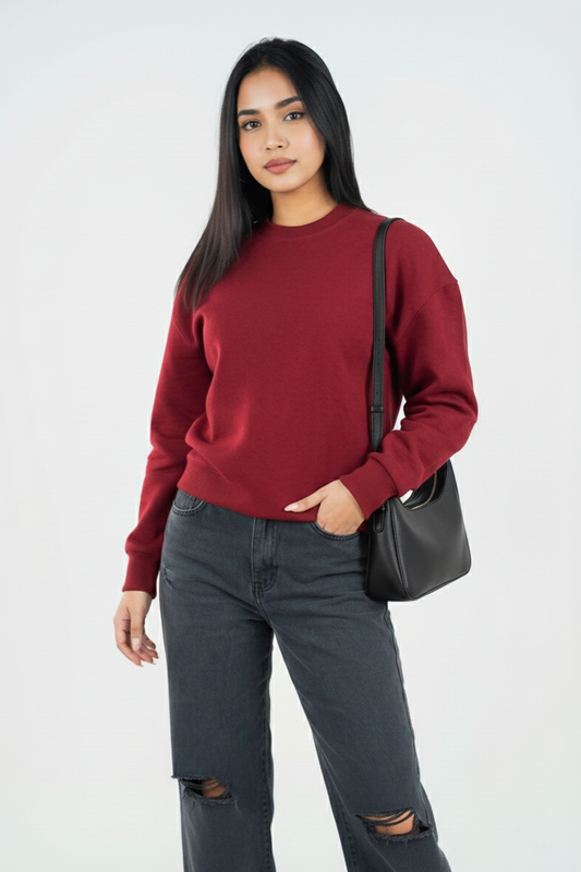 Solid Premium Oversized Sweatshirt - Maroon