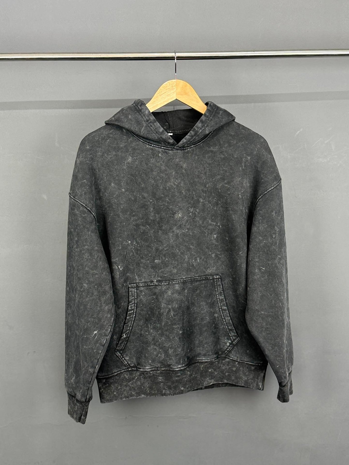 Solid Oversized Hoodie - Black Acid Wash